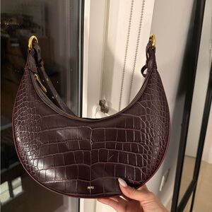 JW PEI Dark Burgundy Croc-Embossed Hobo Bag